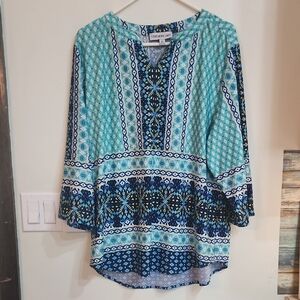 Southern Lady Blue Patterned Women's Top